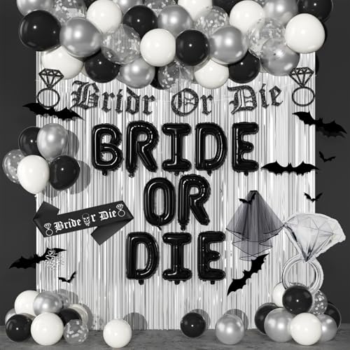 Gothic Bachelorette Party Decorations Set with Balloons Banner Veil Fringe Curtains