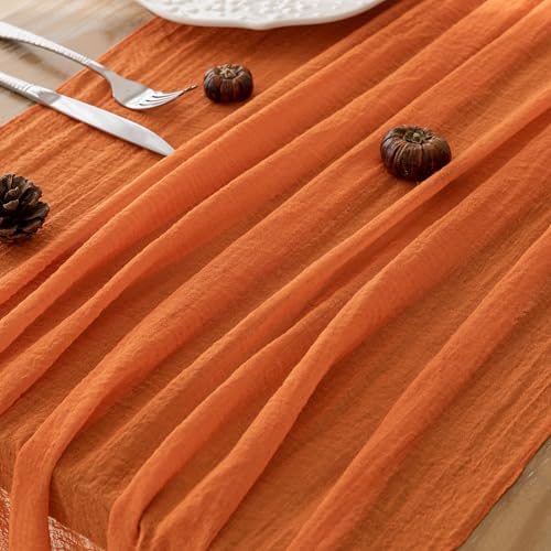 Orange Cheesecloth Table Runner 120 Inch - 6 Pack Fall Boho Home Decor