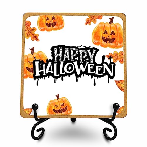 Halloween Wooden Sign - Watercolor Pumpkin Lantern Plaque with Metal Support - Variation of THIS listing