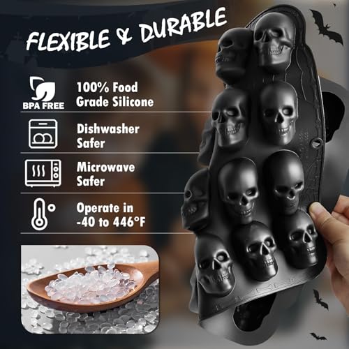 Skull Silicone Mold for Halloween Baking & Cake Decorating - 2.75 Inch, Reusable Food-Grade Nonstick Pan, Spooky Skeleton Design, 6 Cavities
