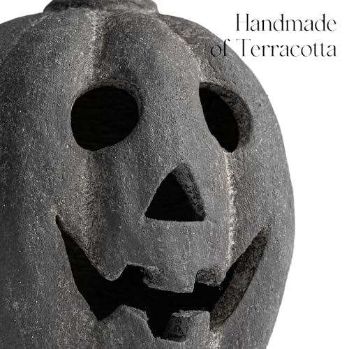 Black Handmade Terracotta Jack O Lantern Pumpkin - Small Halloween Decor