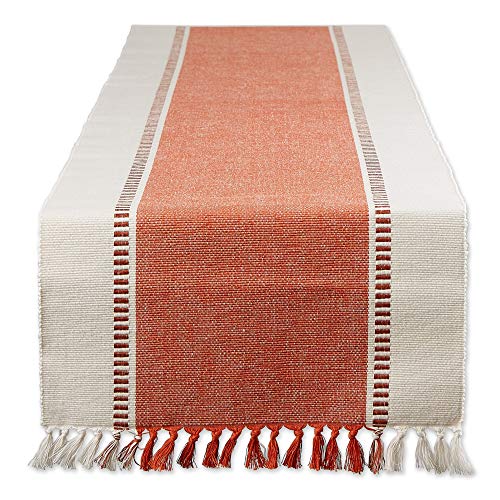 DII Dobby Stripe Table Runner - 13x72 Burnt Orange & Cream Variation