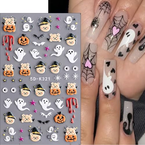Halloween Nail Stickers Ghost Pumpkin Stars Moon Fall Design 3 Sheets Style-4