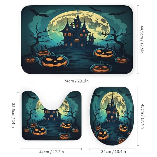 Halloween Shower Curtain Set 72x72 Inches with Rug & Hooks - Blue