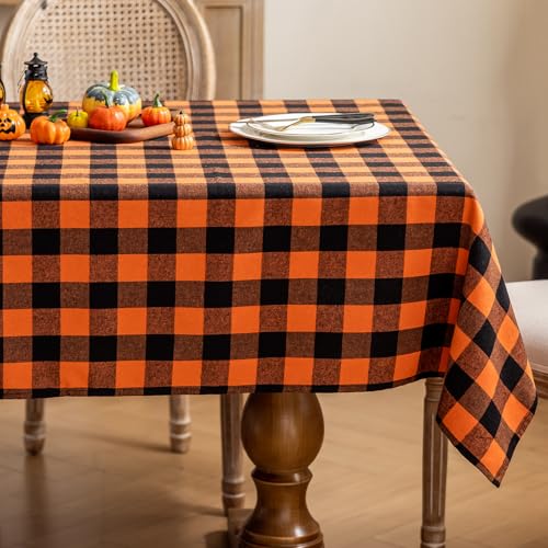 Halloween Orange Buffalo Plaid Tablecloth 55x70 Inch - Fall & Thanksgiving Decor, Washable, Rectangular, Variation of THIS listing