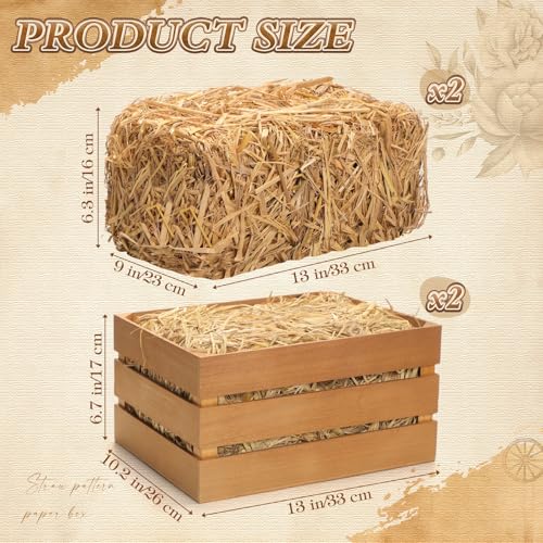 6 Pack Rustic Hay Bale & Wooden Wagon Wheel Decor Set - Farmhouse Style