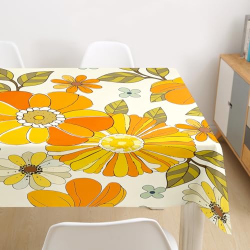 Multi Color Fairy Floral Table Cover - 55x55 Square Watercolor Retro Daisy