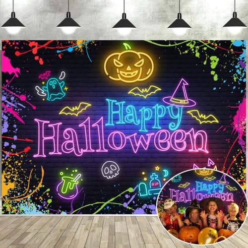 Halloween Neon Backdrop 10x8 FT Colorful Splatter Graffiti Photo Background