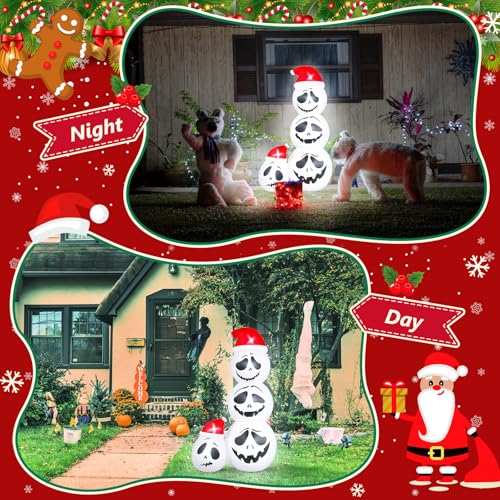 6ft Christmas Inflatable Skeleton with Santa Hat & LED Lights for Holiday Yard Decorations