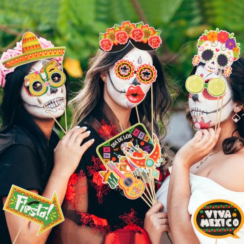 30PCS Day of the Dead Photo Booth Props Halloween Party Decorations