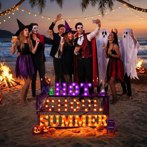 LED Light Up Letters - Hot Ghoul Summer Sign with Purple, Black & Orange Variation