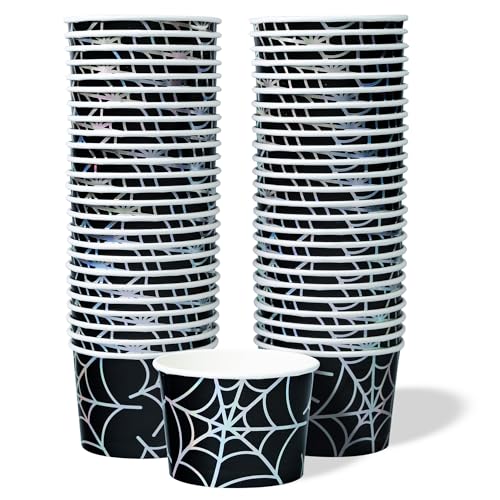 Confettiville Spider Web Paper Ice Cream Cups - 50 Count, 9 Oz Disposable Dessert Bowls for Hot or Cold Food