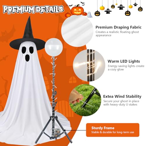 Standing Ghost Halloween Decorations 2 Pack - 5FT Lighted Spooky Outdoor Ghosts with Remote