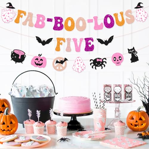 Halloween Glitter Banner for Fifth Birthday Party - Spooky Cute Decorations