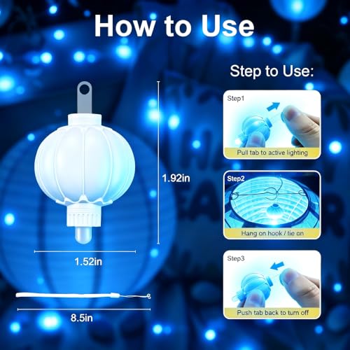 Blue Paper Lantern String Lights - Battery Operated 10pcs Hanging Decor