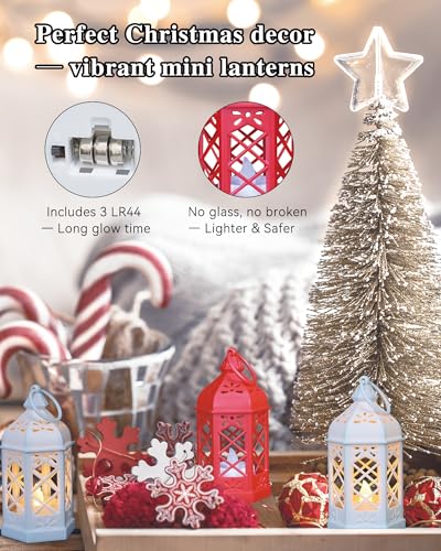 White Mini Moroccan Lanterns 12-Pack with Flickering LED Candles - Shatterproof Table & Hanging Decor for Ramadan Weddings Events
