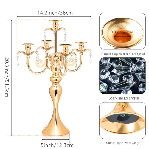 2pcs Gold 5-Arm Candelabra Centerpiece - Elegant Metal Candle Holders for Weddings & Events Variation of 5Arm / Gold / 2