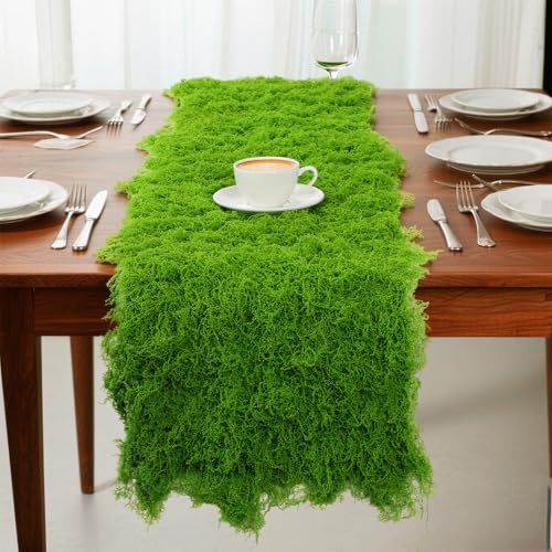 Artificial Moss Table Runner - Halloween Enchanted Party Decor - Light Green - 12x71 Inches (Variation: 2)