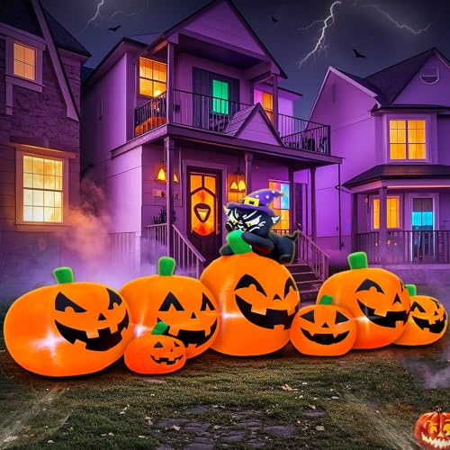 8FT Halloween Inflatable Pumpkin with Black Cat Outdoor Decor LED Light