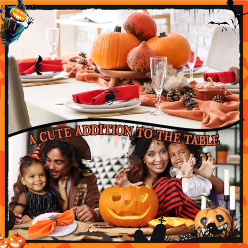 Halloween Napkin Rings Set - Black Ghost Skull Spider Web Bats Pumpkins - Spooky Table Decor