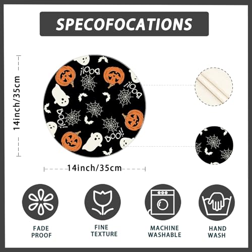 Halloween Ghost Pumpkin Round Placemats Set of 4 - 14x14 Inch Table Decor