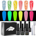Glow in The Dark Gel Nail Polish Set with Cat Eye Effect – Neon Colors & Magnet Stick - Neon Glow Variation