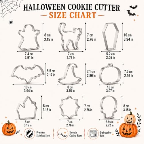 Halloween Cookie Cutter Set 9 Pcs Stainless Steel Shapes for Baking Party