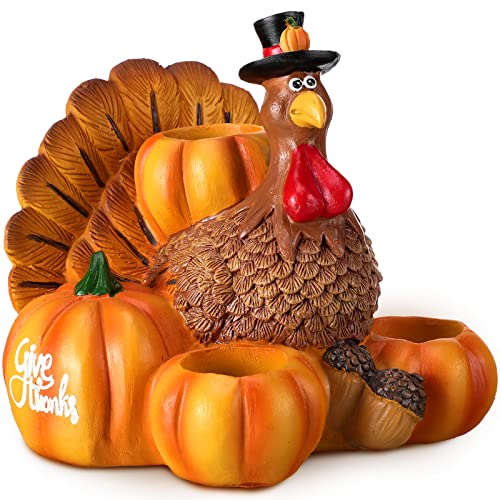 Thanksgiving Turkey Candle Holder with Pumpkin Compartments - Fall Table Decor