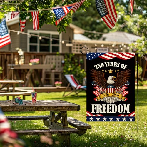 America Flag Garden Banner - Patriotic Eagle Design 12x18 Inch Decor
