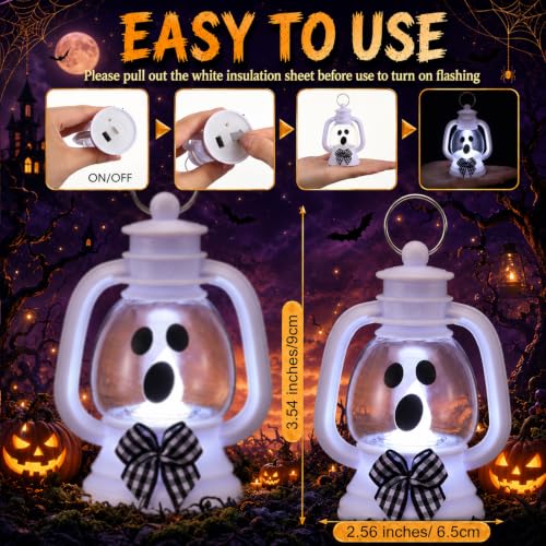 Halloween Mini Ghost Lanterns Set - 12 LED Ghost Lights for Halloween Decorations