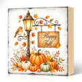 Happy Fall Harvest Pumpkins Wooden Block Plaque Sign - White089