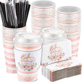 Pink Pumpkin Coffee Cups Set 50 Pieces 12oz Fall Party Drinkware with Lids & Sleeves