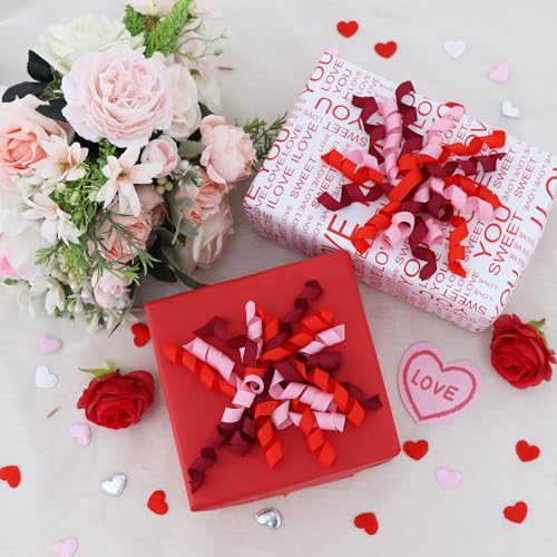 Red Curly Gift Bows Set - 8 Pack 5 Inch Ribbon Decorations for Gift Wrapping, Weddings, Parties