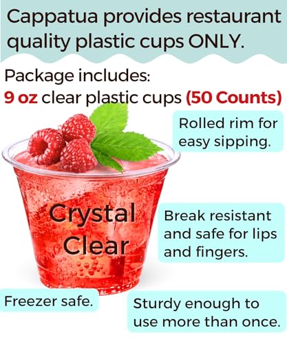 9 oz Clear Plastic Cups - 50 Pack Disposable Wine & Cocktail Glasses - No Lids