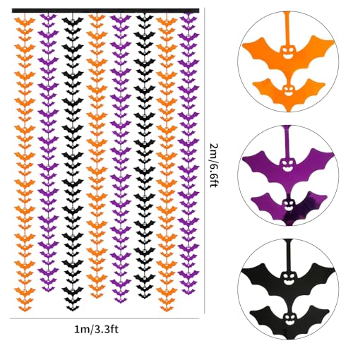 HPMAISON Halloween Foil Fringe Curtains 2 Pack - Bat Orange Black Purple Streamers