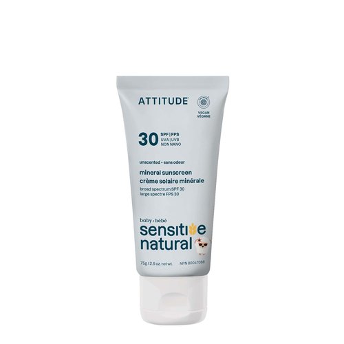 ATTITUDE Mineral Sunscreen - SPF 30 for Babies & Kids | EWG Verified, Unscented, 2.6 Oz