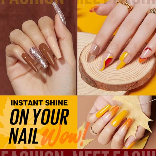 Golden Fall Leaves Gel Nail Polish Kit with UV Light - 12 Colors & Manicure Tools