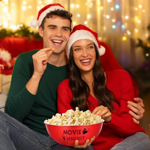 2 Pack Stainless Steel Popcorn Bowls - 3 Qt Large Snack Serving Set - Red, Classic Variation