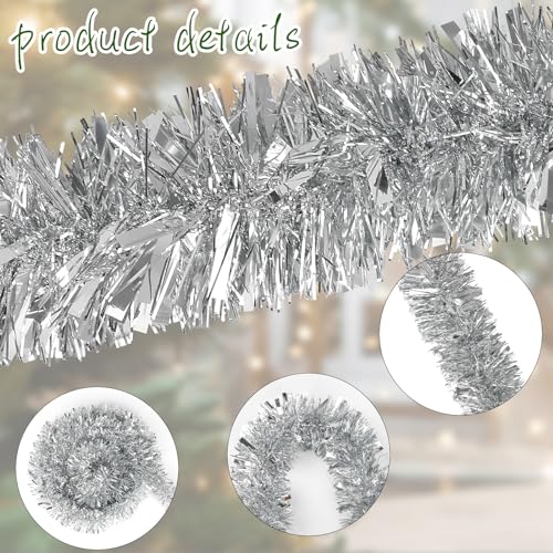 33 Feet Silver Tinsel Garland Pack of 2 - Christmas Metallic Hanging Decor