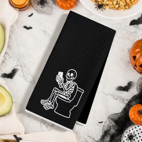Jztco 2 Pcs Skeleton Hand Kitchen Towels - Halloween Skull Dishcloths, Multi 1447