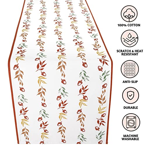 Folkulture Fall Cotton Table Runner 14x90 Inches - Botanique Style