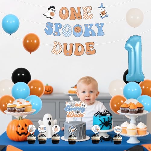 Halloween First Birthday Decorations for Boys Spooky Dude Party Set - Blue & Orange
