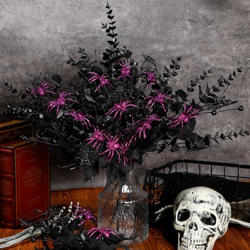 20 Pcs Halloween Artificial Floral Picks - Spiderweb Maple Leaves Decorations