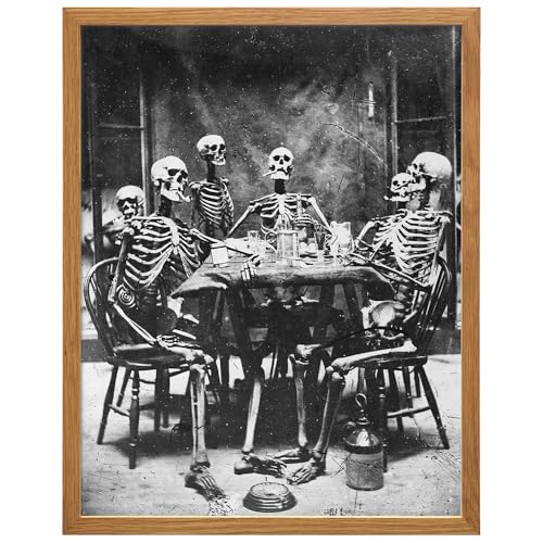 14x11 Inch Framed Skeleton Wall Art - Gothic Halloween Decor, Occult, Horror