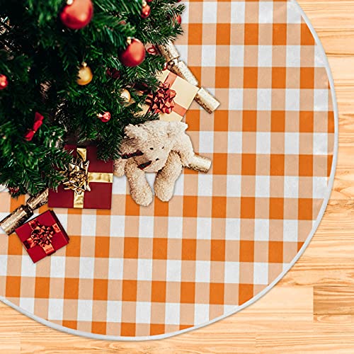Orange Plaid Christmas Tree Skirt 48 Inch Fall Holiday Decor Round Floor Pad