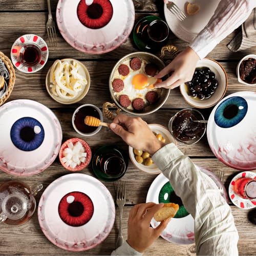 40Pcs Halloween Eyeball Paper Plates Spooky Party Dinnerware - Creepy Eye Design
