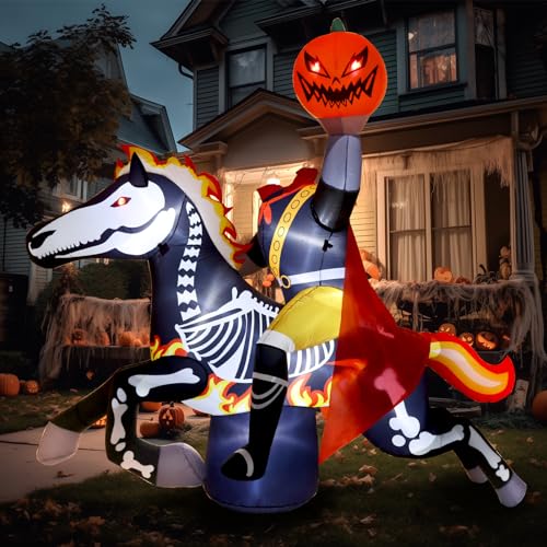 Halloween Inflatable Headless Horseman Yard Decor with LED Lights - 9 Ft