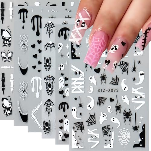 Halloween Ghost and Spider Nail Stickers with Rhinestones - Spider Variation