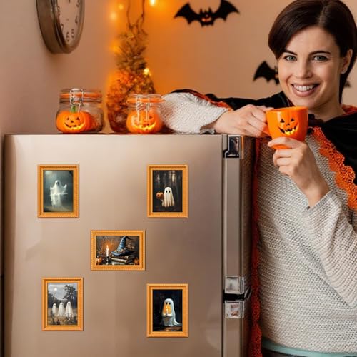 Halloween Fridge Magnets with Ghost & Cat Designs - Style 7 - 5 Pcs