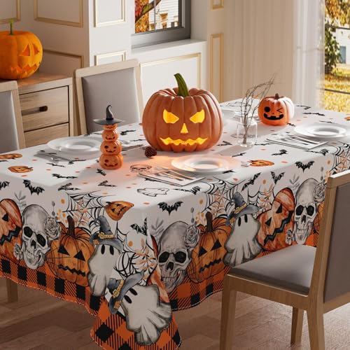 Halloween Spooky Pumpkin Rectangle Tablecloth 52x70 Inch - Fall Decor